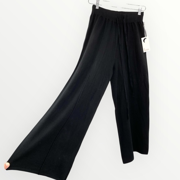 Luna Soft Black Wide Leg Pants Women’s Sz XL Pull On Cozy Drawstring Lounge - Picture 1 of 14